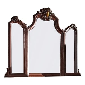 Bowery Hill Wooden Frame Mirror with Arched and Carved Details in Brown