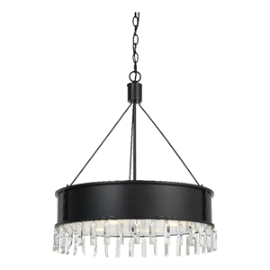 Bowery Hill 4 Bulb Round Metal Chandelier with Crystal Accents in Black