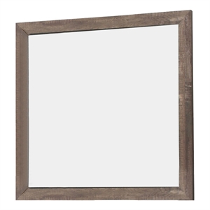 Bowery Hill Square Wooden Frame Mirror with Textured Details in Brown