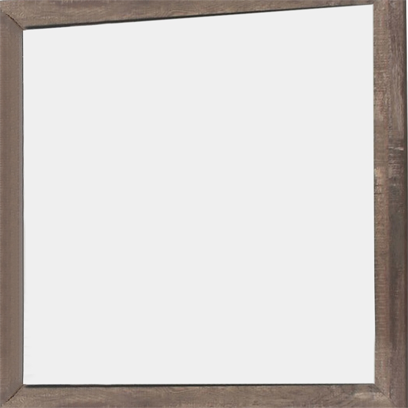 Bowery Hill Square Wooden Frame Mirror with Textured Details in Brown