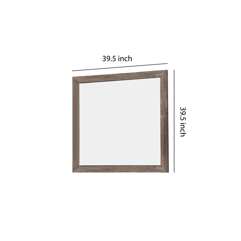 Bowery Hill Square Wooden Frame Mirror with Textured Details in Brown