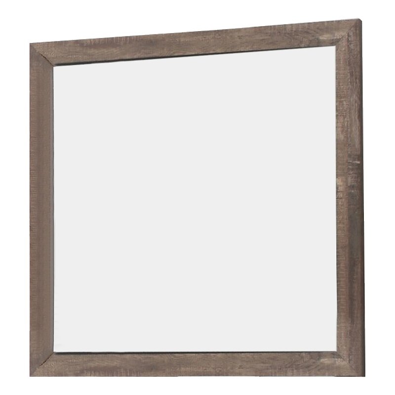 Bowery Hill Square Wooden Frame Mirror with Textured Details in Brown