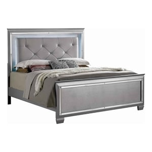 Bowery Hill Textured Eastern King Bed with Silver Trim Accents in Beige