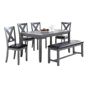 Bowery Hill Modern 6 Piece Dining Set with Table 4 Chairs and Bench in Gray