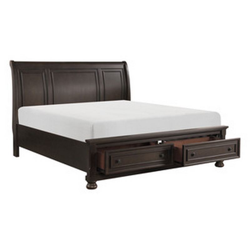 Bowery Hill Queen Platform Bed with 2 Storage Drawer Footboard in Brown