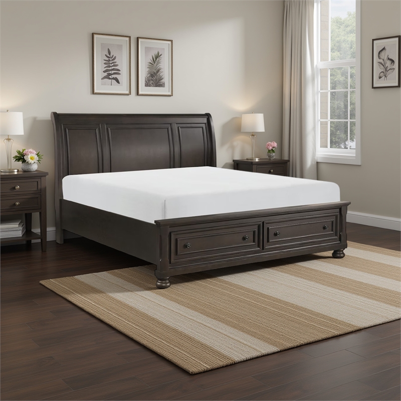 Bowery Hill Queen Platform Bed with 2 Storage Drawer Footboard in Brown