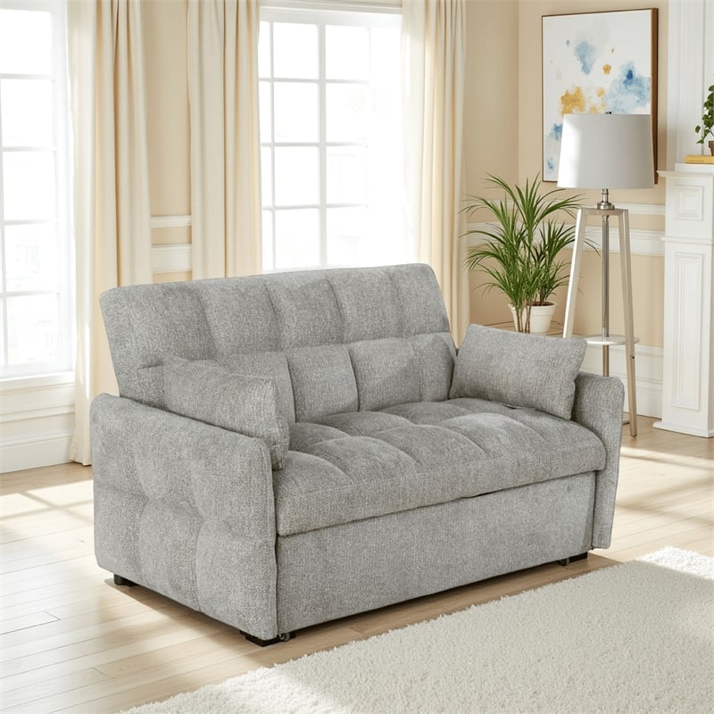 Bowery Hill 59 Inch Sleeper Sofa Bed Futon with Grid Tufting in Beige
