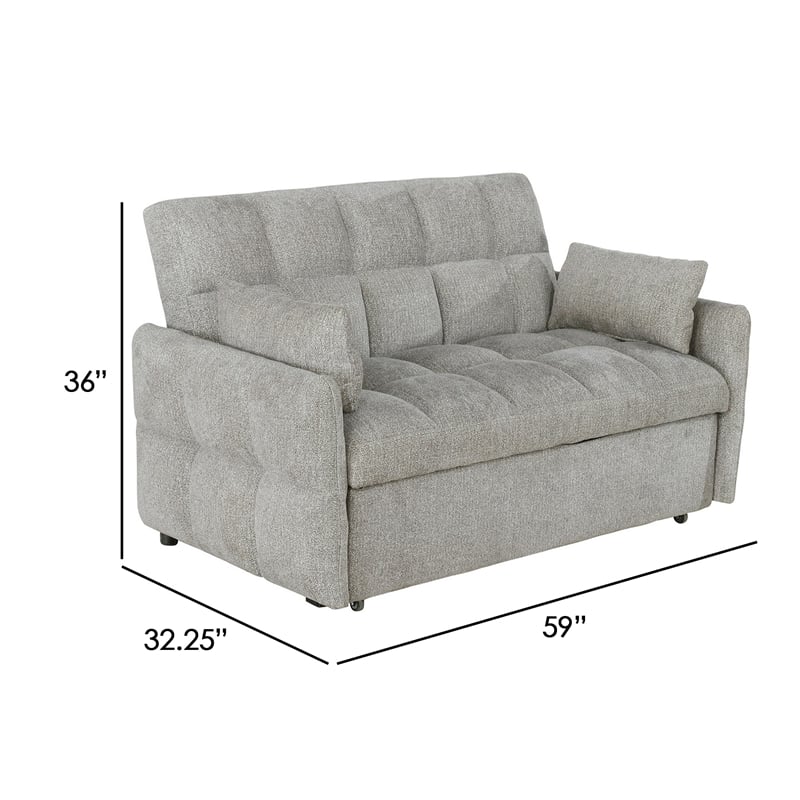 Bowery Hill 59 Inch Sleeper Sofa Bed Futon with Grid Tufting in Beige