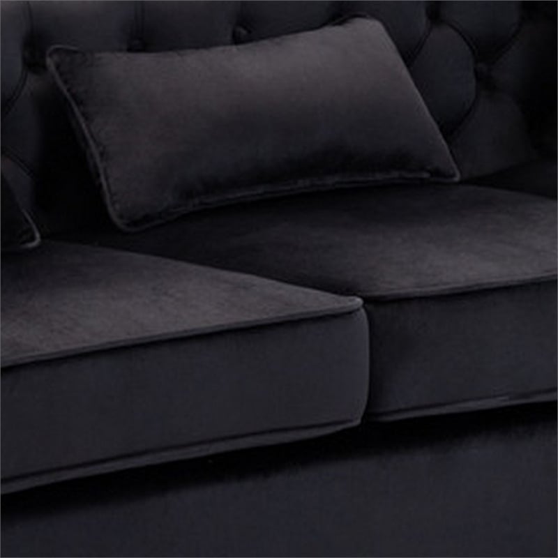 Bowery Hill 86 Inch Chesterfield Sofa with Button Tufting in Black Velvet