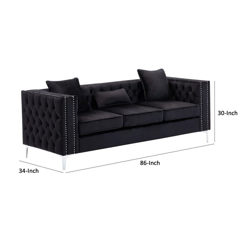 Bowery Hill 86 Inch Chesterfield Sofa with Button Tufting in Black Velvet
