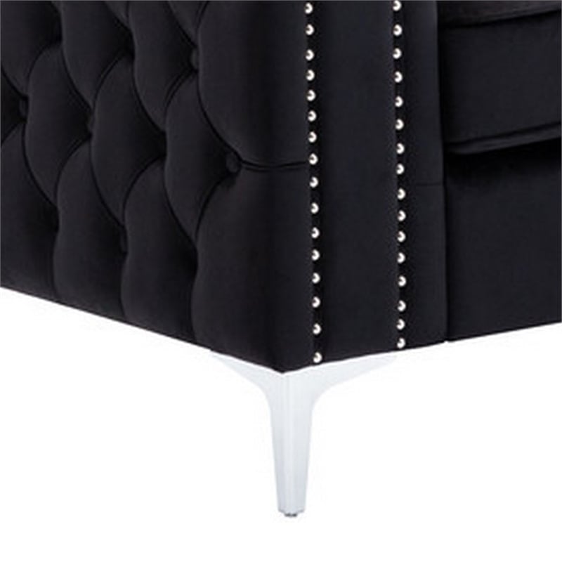 Bowery Hill 86 Inch Chesterfield Sofa with Button Tufting in Black Velvet
