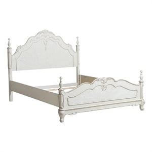 Bowery Hill Floral Motif Carvings Full Size Bed in Antique White