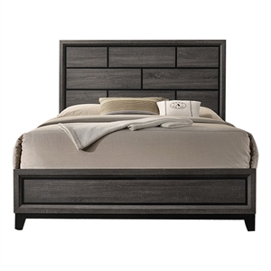 Bowery Hill King Bed with Brick Headboard and Black Legs in Oak Gray