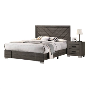 Bowery Hill Queen Size Bed with Wood Grain and Block Legs in Taupe Brown