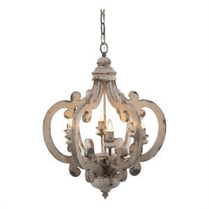 Bowery Hill 21 in 6 Light Carved Wood Iron Chain Chandelier in White