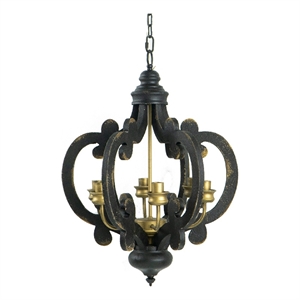 Bowery Hill 21 in Carved Wood Chandelier with 6 Lights in Black