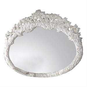 Bowery Hill 69 in Oval Wall Mirror with Carved Wood Frame in White