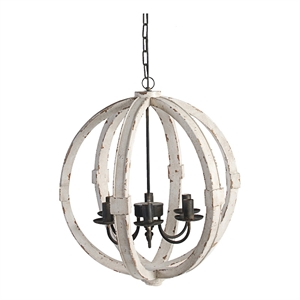 Bowery Hill 22&quot 6 Light Pine Wood Candelabra Chandelier in Distressed White