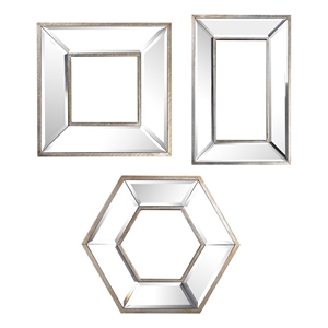 Bowery Hill Accent Wall Mirror Set of 3 in Varied Shapes in Silver