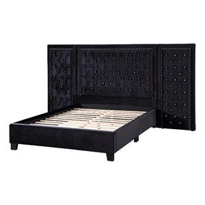 Bowery Hill Queen Platform Bed with Crystal Tufted Headboard in Black
