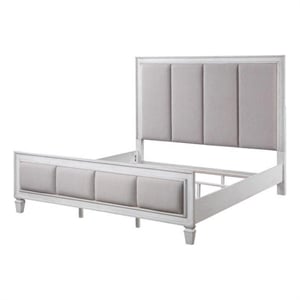Bowery Hill King Channel Tufted Bed in Gray Fabric with White Wood Frame
