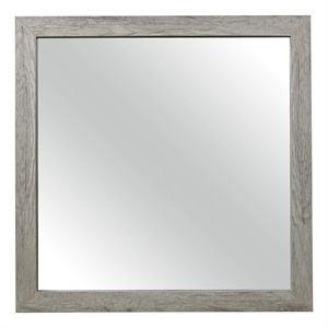 Bowery Hill 39&quot Square Wood Mirror with Weathered Gray Veneer Frame