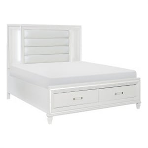 Bowery Hill Queen Bed with LED Headboard and 2 Drawer Footboard in White