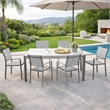 Bowery Hill 7 Piece Outdoor Dining Set with Textilene Mesh Seating in White