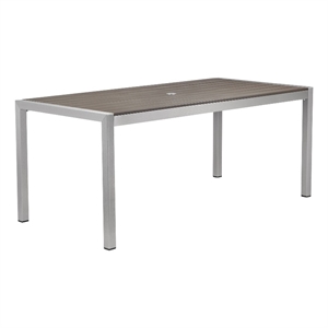 Bowery Hill 71&quot Outdoor Dining Table with Polyresin Top in Silver Aluminum