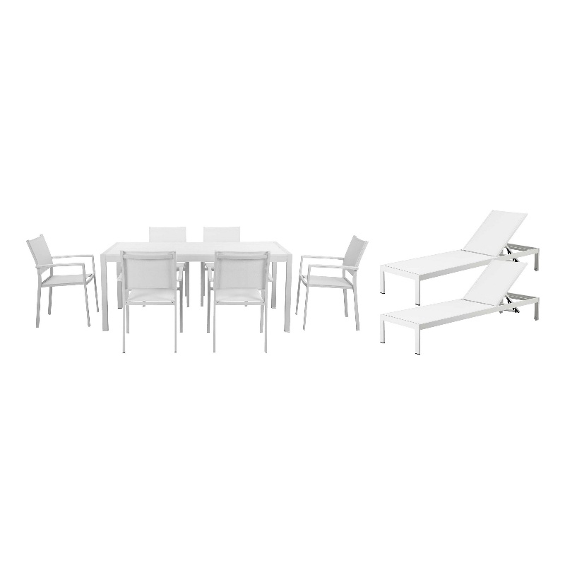 Bowery Hill 9 Piece Patio Dining and Lounge Set with White Seating