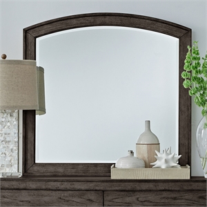 Bowery Hill Arched Mirror with Beveled Edge and Dresser Mount in Brown