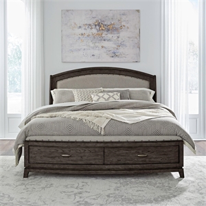 Bowery Hill King Upholstered Storage Bed with Cedar Lined Drawers in Brown