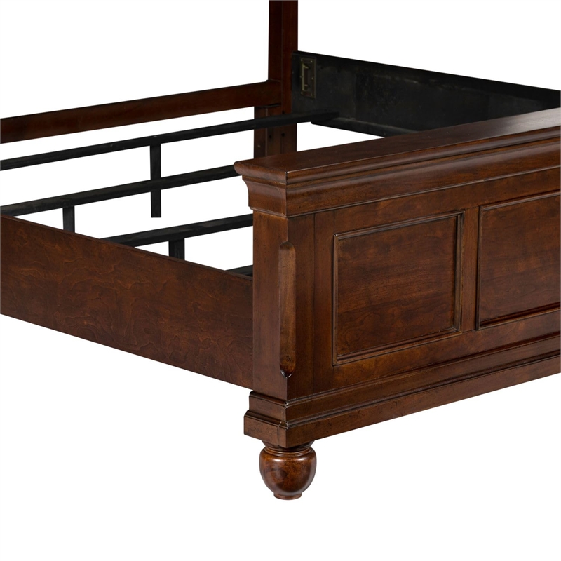 Bowery Hill California King Panel Bed with Crown Headboard in Rustic Cherry