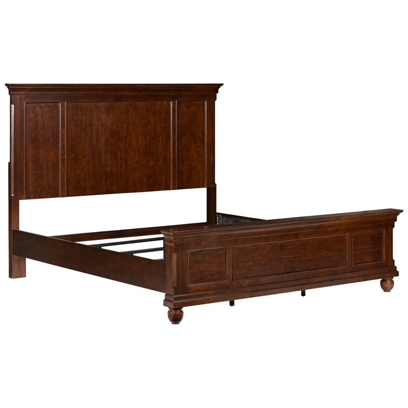 Bowery Hill California King Panel Bed with Crown Headboard in Rustic Cherry