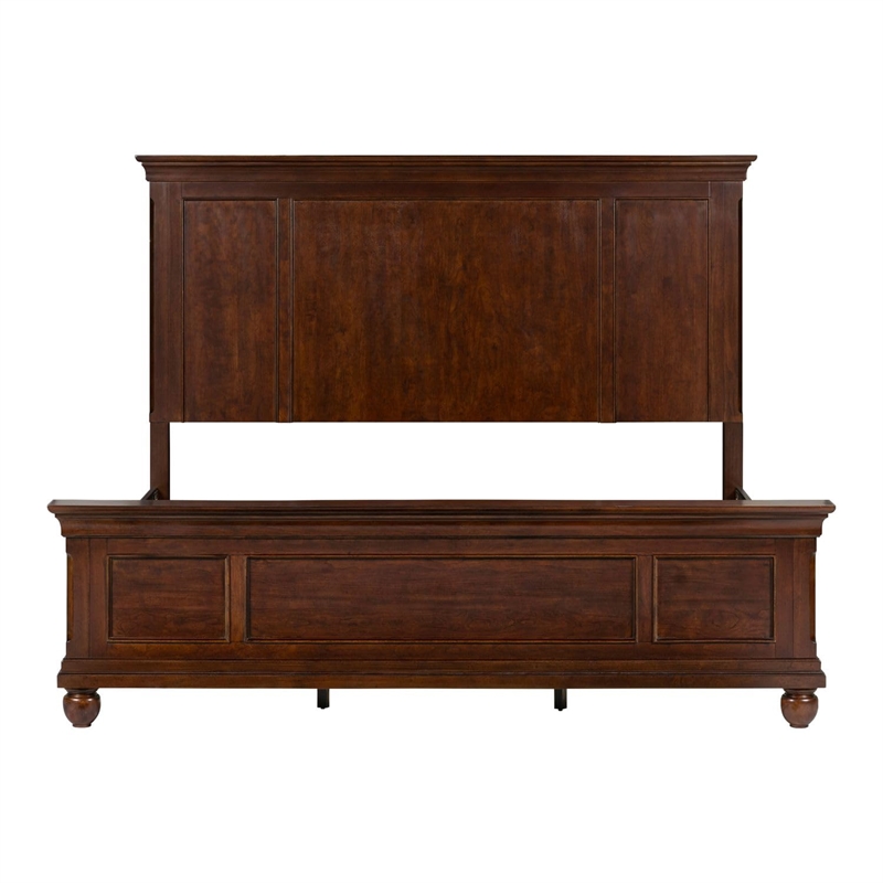 Bowery Hill California King Panel Bed with Crown Headboard in Rustic Cherry