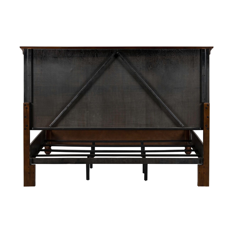 Bowery Hill California King Panel Bed with Crown Headboard in Rustic Cherry