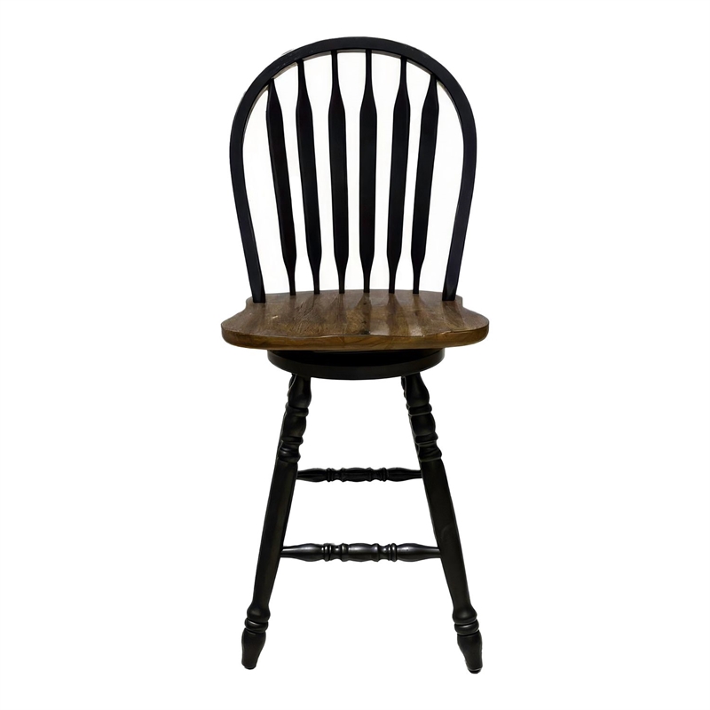 Bowery Hill Windsor Swivel Counter Height Chair with Arrow Back in Black
