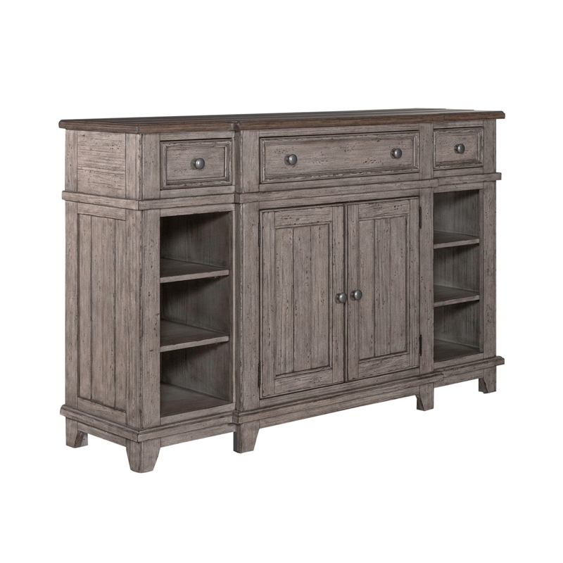 Bowery Hill Breakfront Server with Felt Lined Drawers in Riverstone Grey