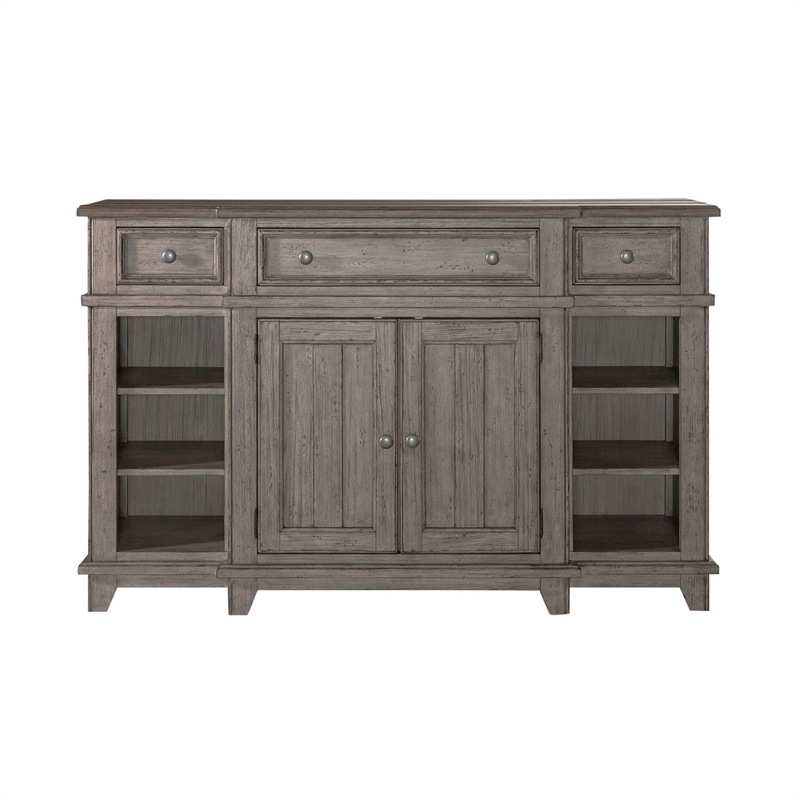 Bowery Hill Breakfront Server with Felt Lined Drawers in Riverstone Grey