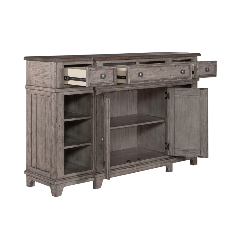 Bowery Hill Breakfront Server with Felt Lined Drawers in Riverstone Grey