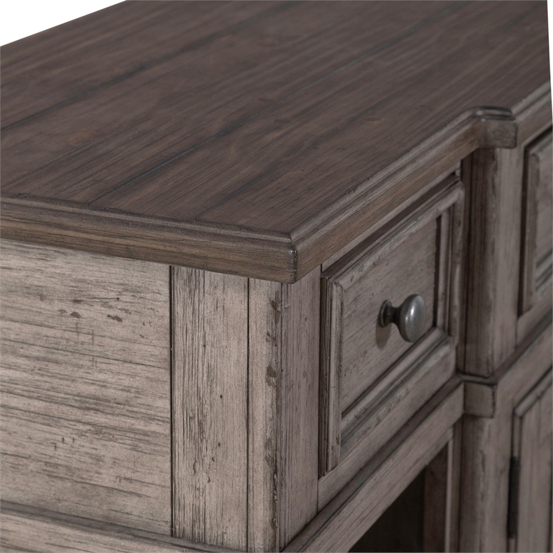 Bowery Hill Breakfront Server with Felt Lined Drawers in Riverstone Grey