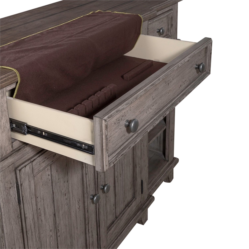 Bowery Hill Breakfront Server with Felt Lined Drawers in Riverstone Grey