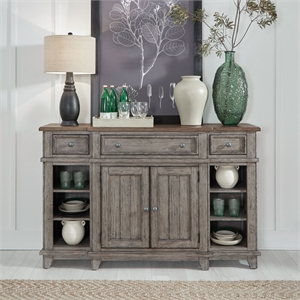 Bowery Hill Breakfront Server with Felt Lined Drawers in Riverstone Grey