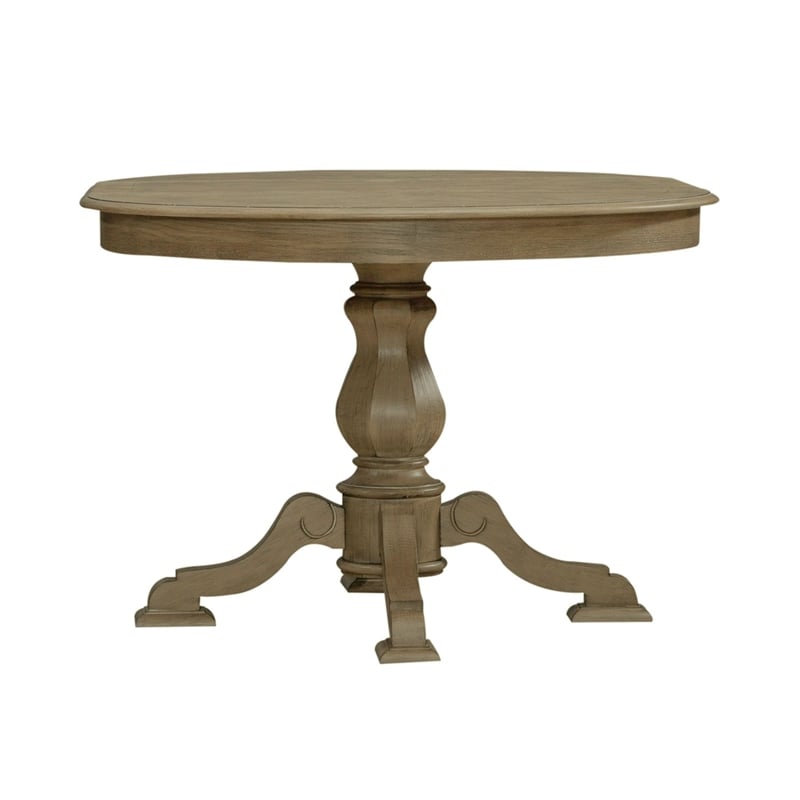 Bowery Hill Pedestal Dining Table with Leaf in Weathered Bisque Brown