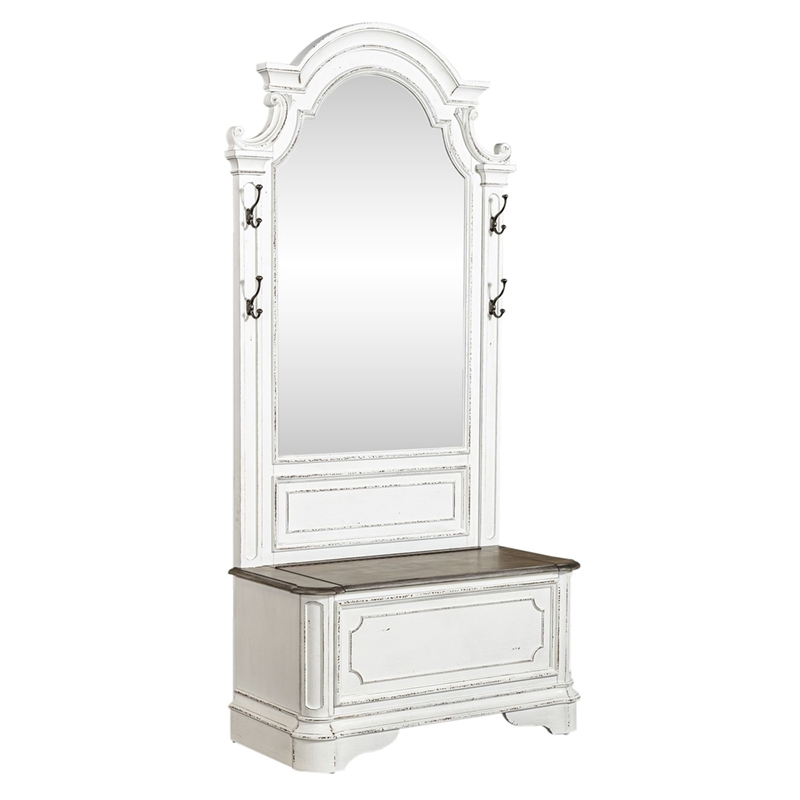 Bowery Hill 2 Piece Hall Tree with Mirror and Lift Top Storage in White