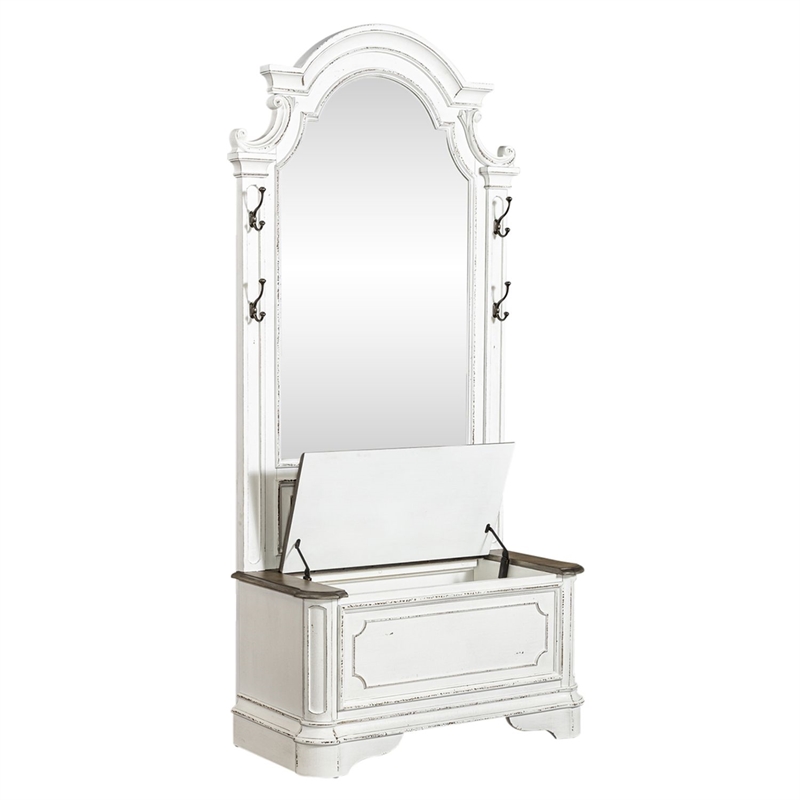 Bowery Hill 2 Piece Hall Tree with Mirror and Lift Top Storage in White