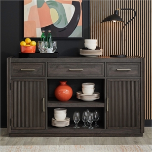 Bowery Hill Server with Reeded Doors and Open Shelf Display in Caffe Brown