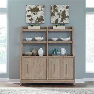 Bowery Hill Sideboard and Hutch Set with Gallery Rail in Sandstone Brown