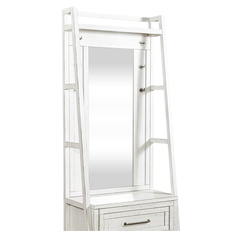 Bowery Hill 2 Piece Hall Tree with Mirror and Storage Drawer in White