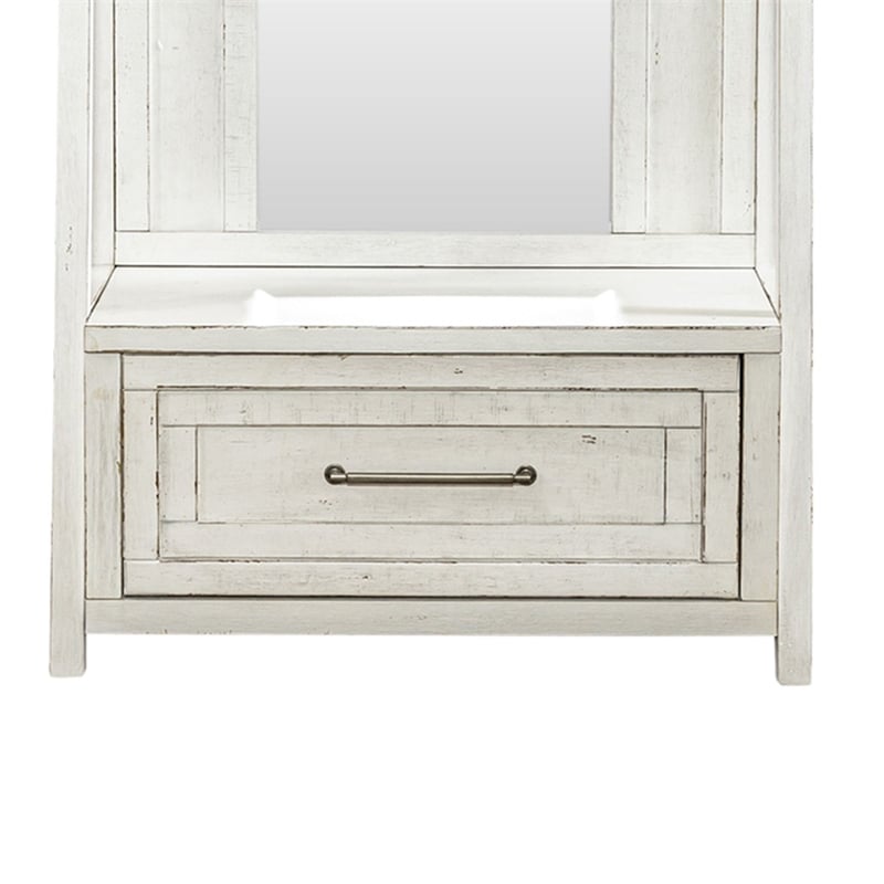Bowery Hill 2 Piece Hall Tree with Mirror and Storage Drawer in White